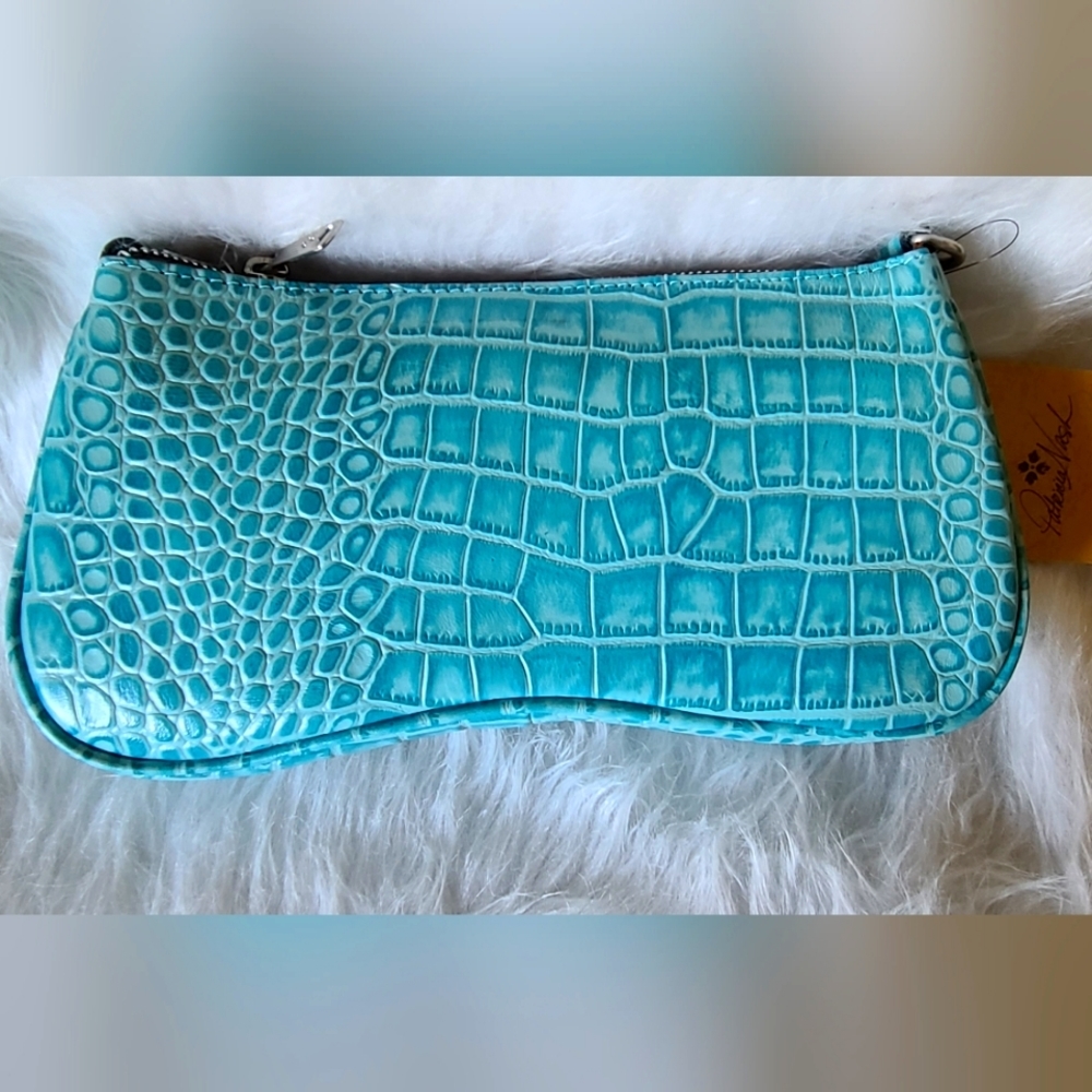 Patricia NASH Leather Baguette Crossbody, Blue grass.